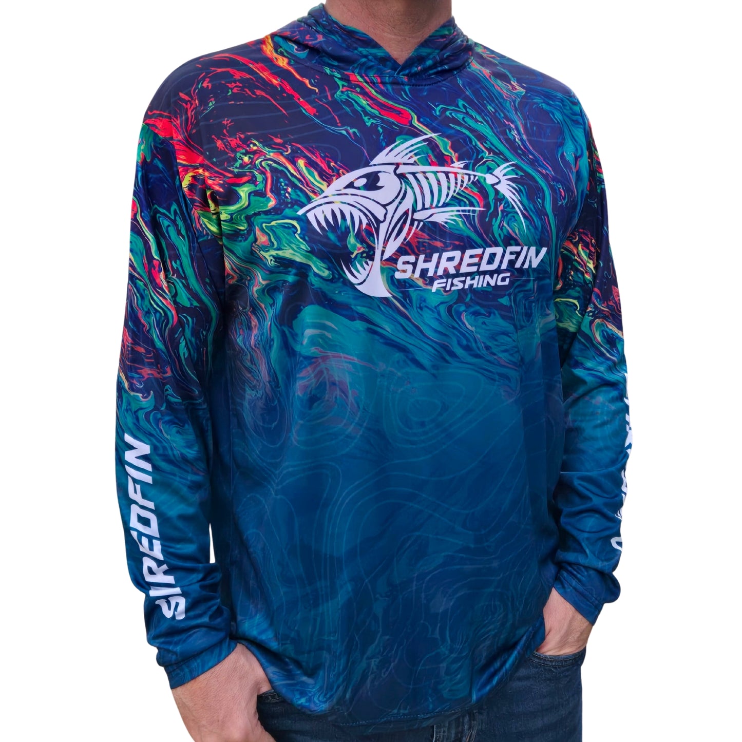 ShredFin StormSurge Hooded Performance Shirt | Electric Swirl