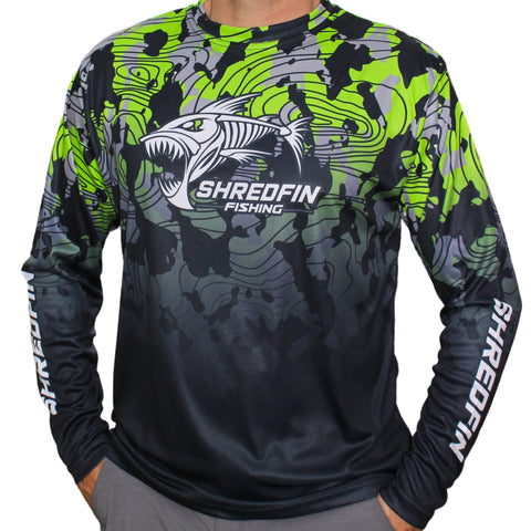 ShredFin Contourz Camo Performance Shirt | Neon Green/Black Fade