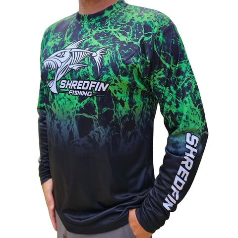 ShredFin Splash Camo Performance Shirt | Green/Black Fade