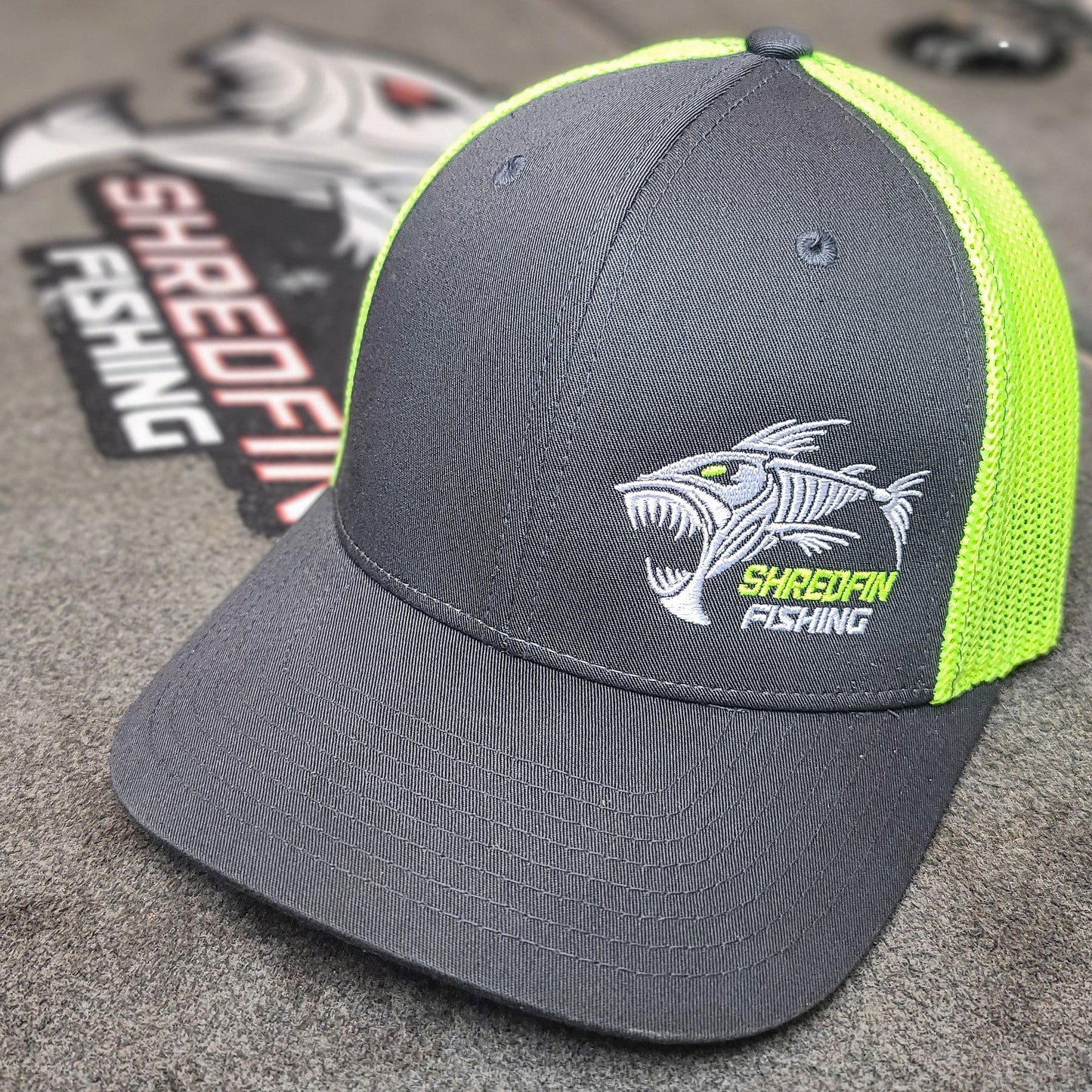 ShredFin Charcoal Gray & Neon Yellow FLEXFIT Hat