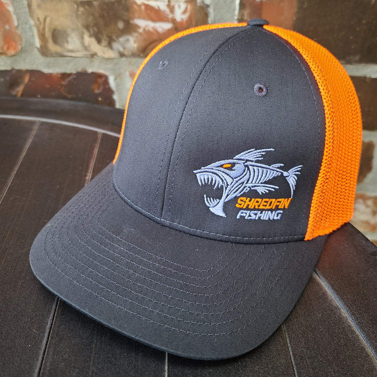 Charcoal Gray Hat ShredFin Neon Orange & FLEXFIT