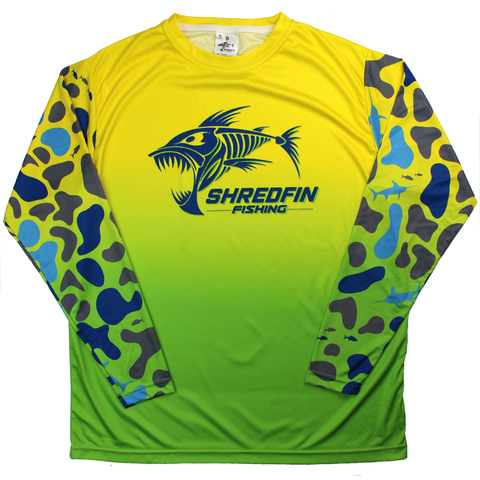 ShredFin Chartreuse/Lime Fade - Camo Sleeves Performance Shirt