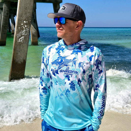 ShredFin Contourz Camo Hooded Performance Shirt | Seafoam Fade