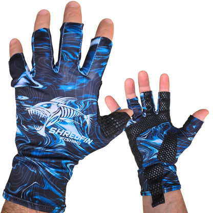 ShredFin Fingerless Fishing Gloves | StormSurge | Blue Harbor Swirl