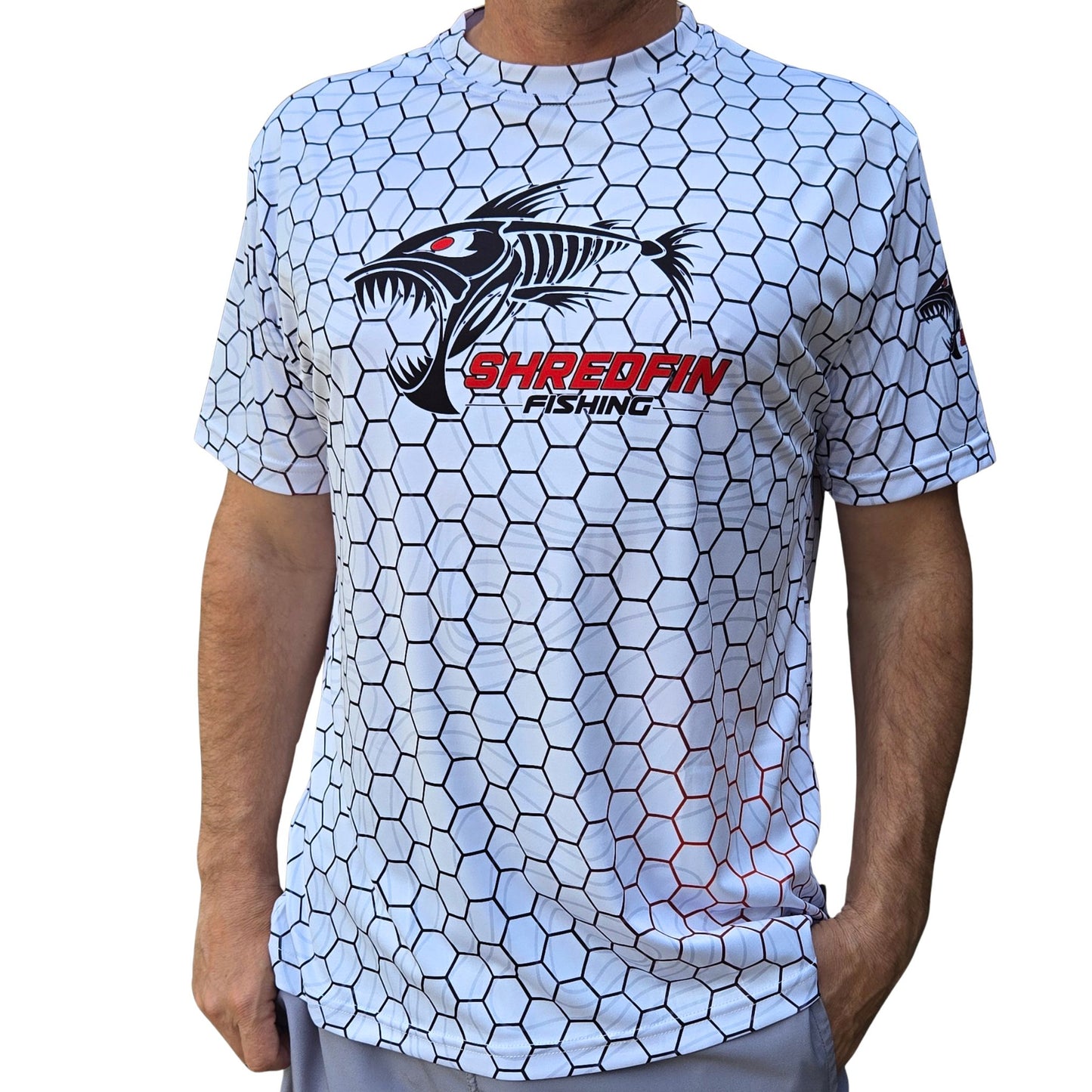 ShredFin Contourz HexCast Short Sleeve Performance Shirt | White Shimmer