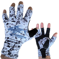 ShredFin Fingerless Fishing Gloves | Retro Camo | Overcast