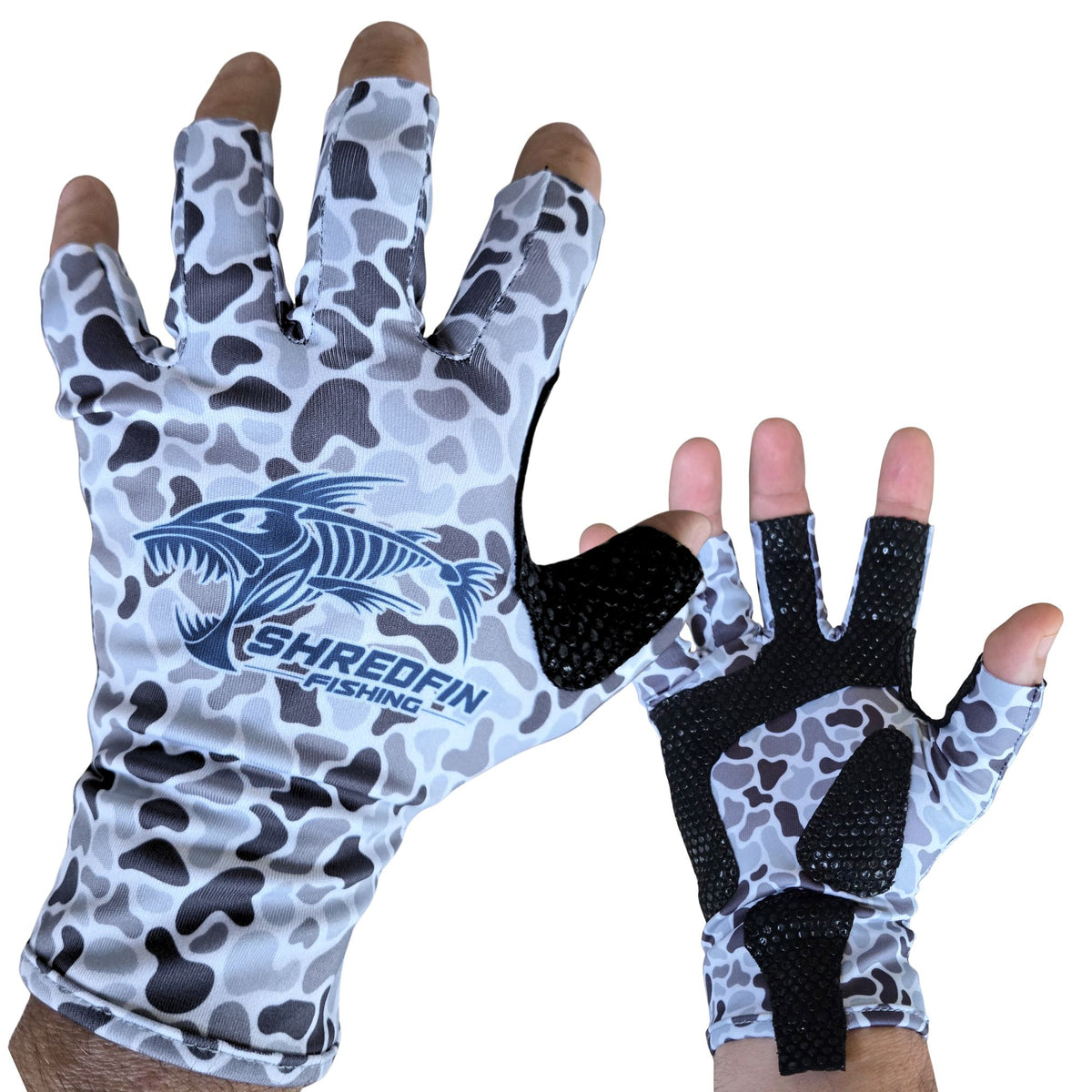 ShredFin Fingerless Fishing Gloves | Retro Camo | Overcast