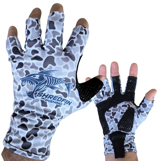 ShredFin Fingerless Fishing Gloves | Retro Camo | Overcast