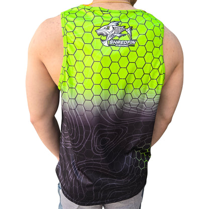 ShredFin Contourz HexCast Performance Tank Top | Chartreuse/Black Fade