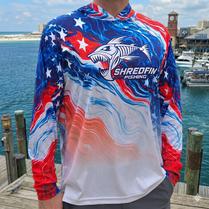 ShredFin StormSurge Hooded Performance Shirt | Freedom Swirl | USA 250th Anniversary Edition 🇺🇸