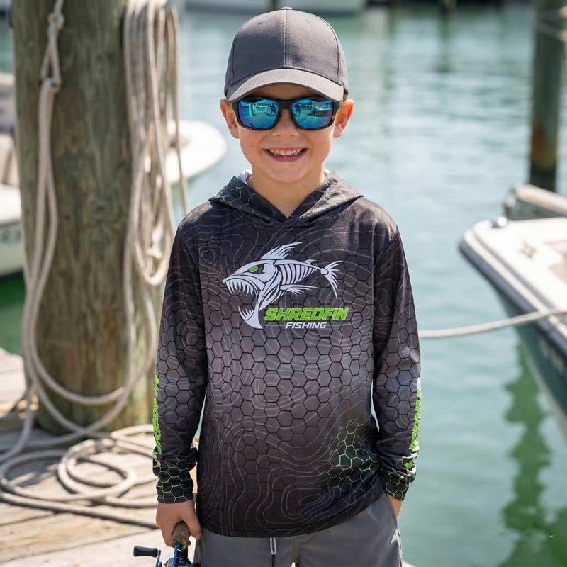 Kids ShredFin Hexcast Hooded Performance Shirt | Tungsten Fade