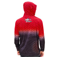 ShredFin Contourz HexCast Hooded Performance Shirt | Red/Black Fade