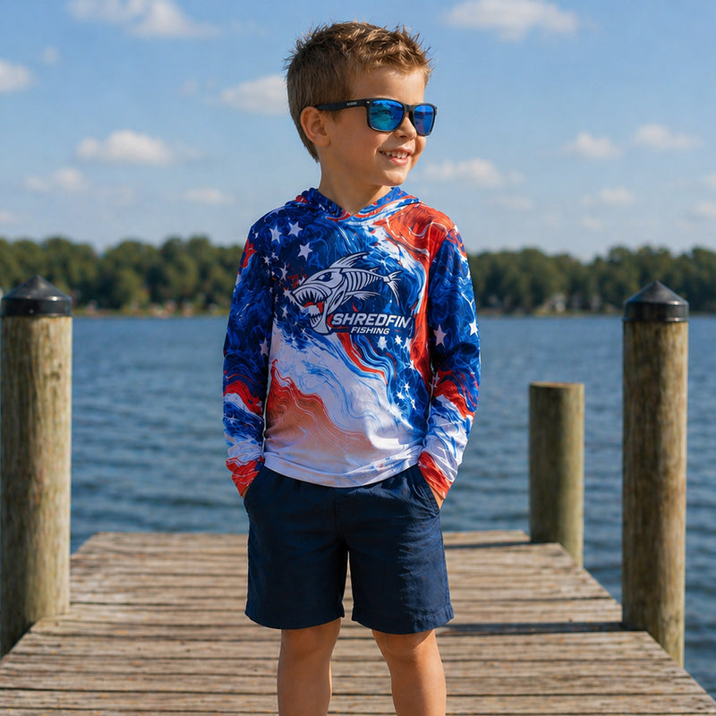 Kids ShredFin Freedom Hooded Performance Shirt | USA 250th Anniversary Edition 🇺🇸