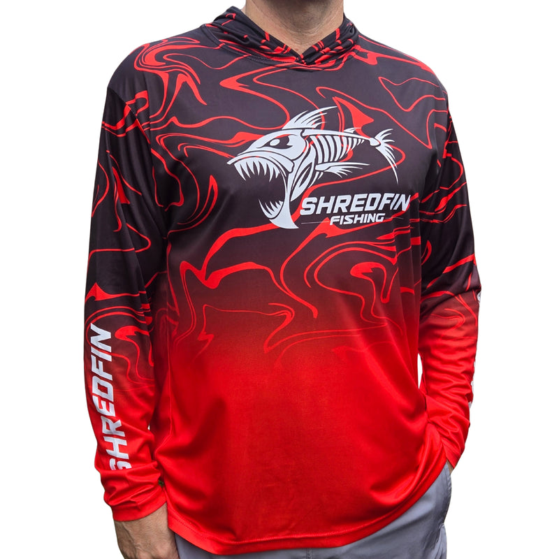 ShredFin Contourz RipTide Hooded Performance Shirt | Red Sea Fade
