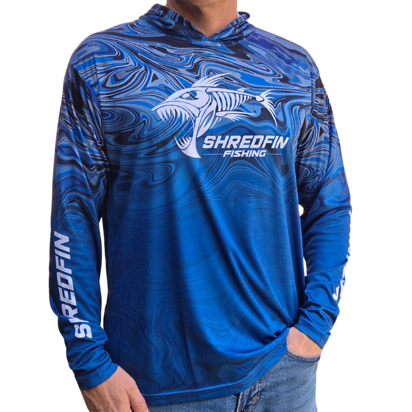 ShredFin StormSurge Hooded Performance Shirt | Blue Harbor Swirl