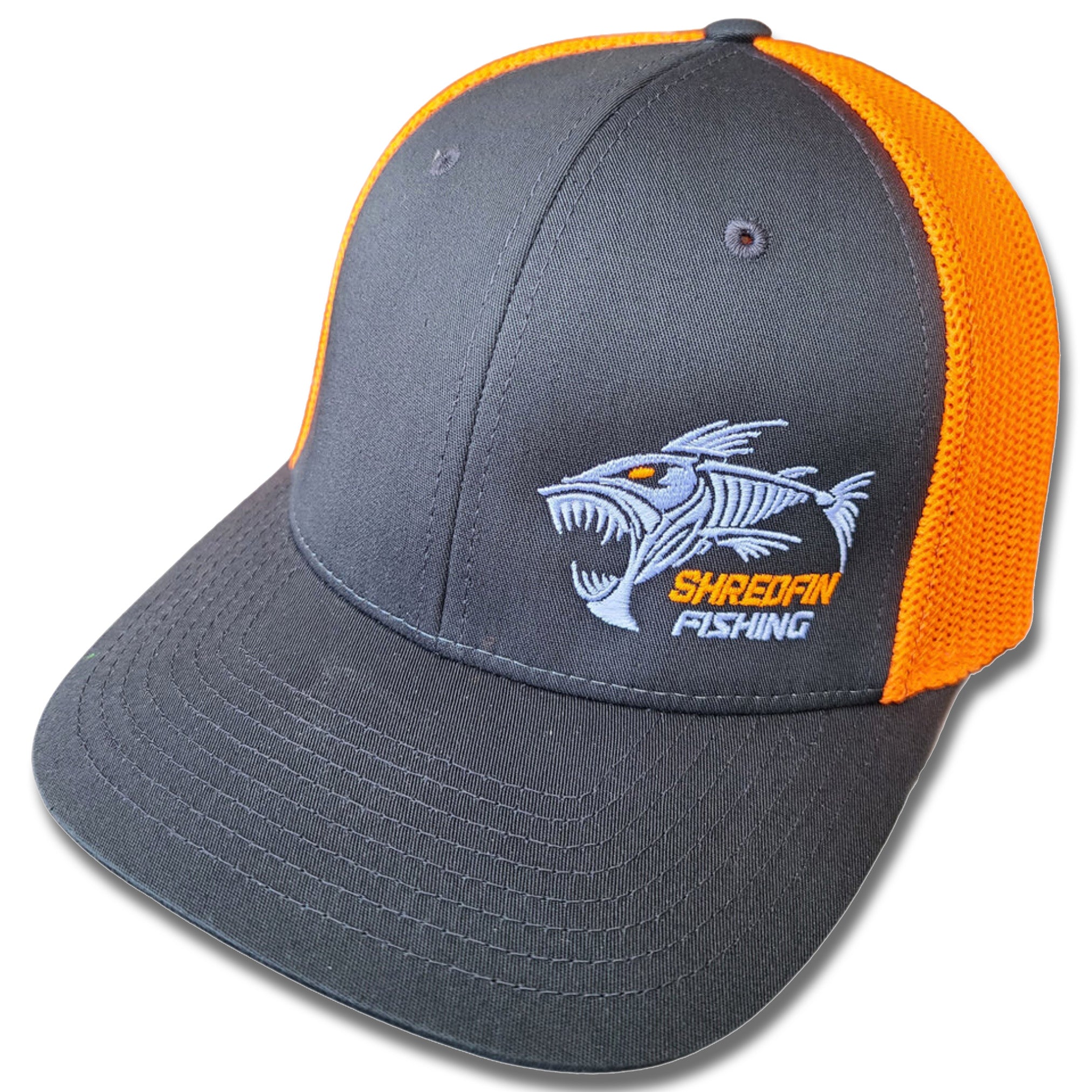 ShredFin Charcoal Gray & Neon Orange Flexfit Hat S-M