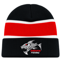 Black and red ShredFin Cold Front fishing beanie with embroidered logo