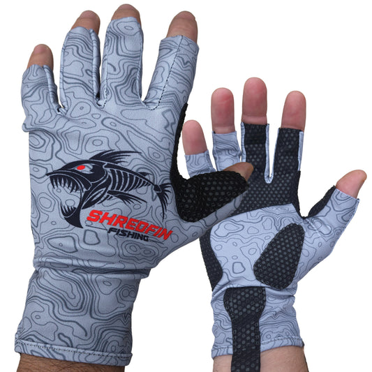 ShredFin Fingerless Fishing Gloves | Contourz Pattern | Tungsten Gray