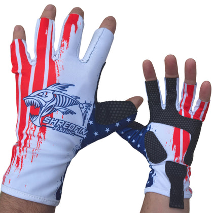 ShredFin Fingerless Fishing Gloves | Freedom | Red, White, & Blue