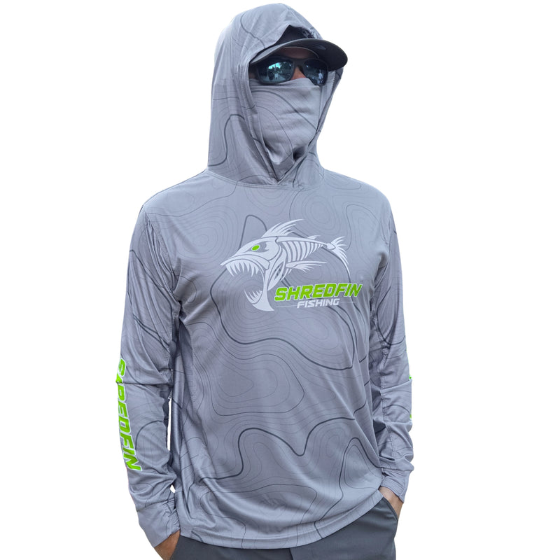 ShredFin SunShredder Contourz hooded fishing shirt with built-in neck gaiter