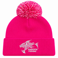Pink ShredFin Cold Front fishing beanie with pom-pom and embroidered logo