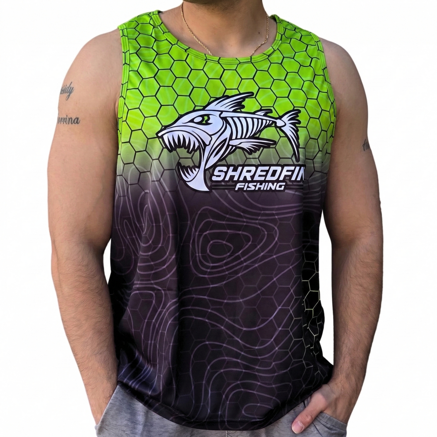 ShredFin Contourz HexCast Performance Tank Top | Chartreuse/Black Fade