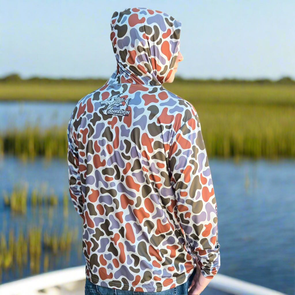 ShredFin Retro Camo Hooded Performance Shirt | Coastal Marsh