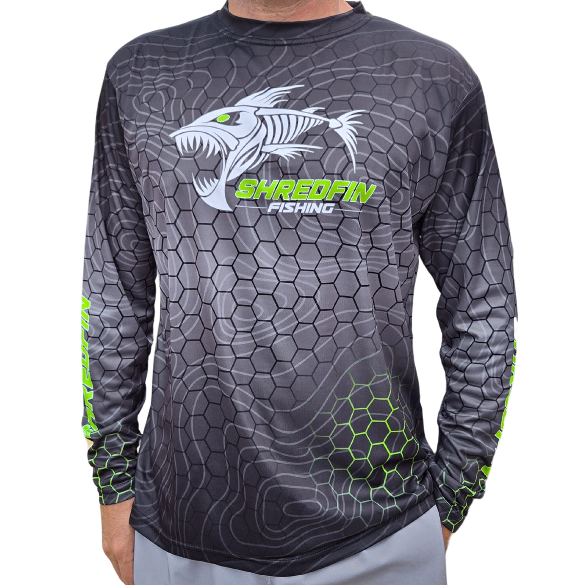 ShredFin Contourz HexCast Performance Shirt | Tungsten Fade/Neon Green