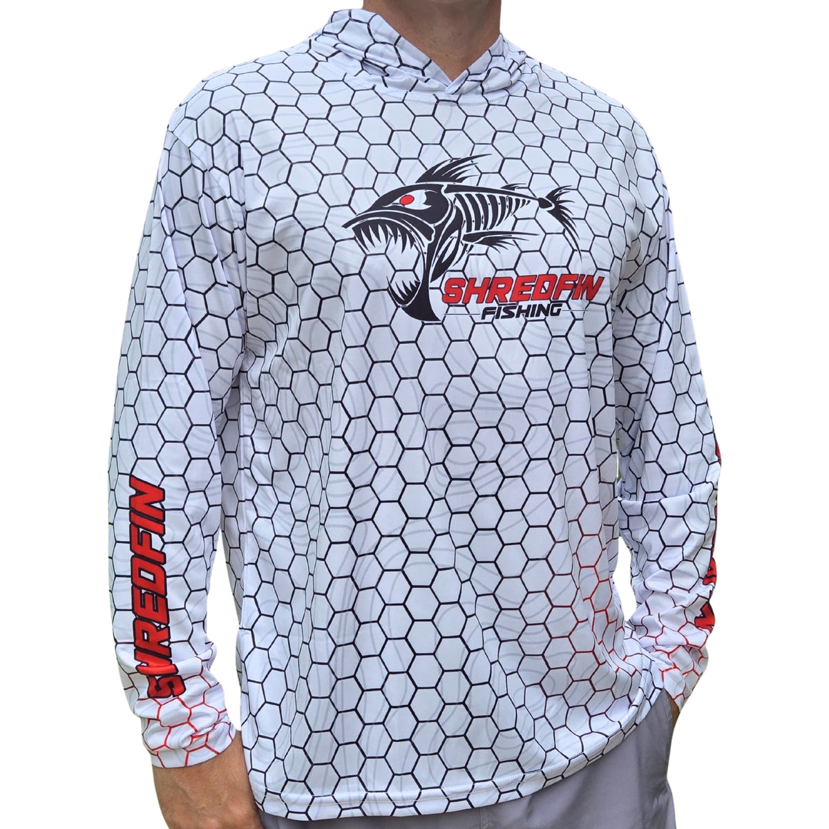 ShredFin Contourz HexCast Hooded Performance Shirt | White Shimmer