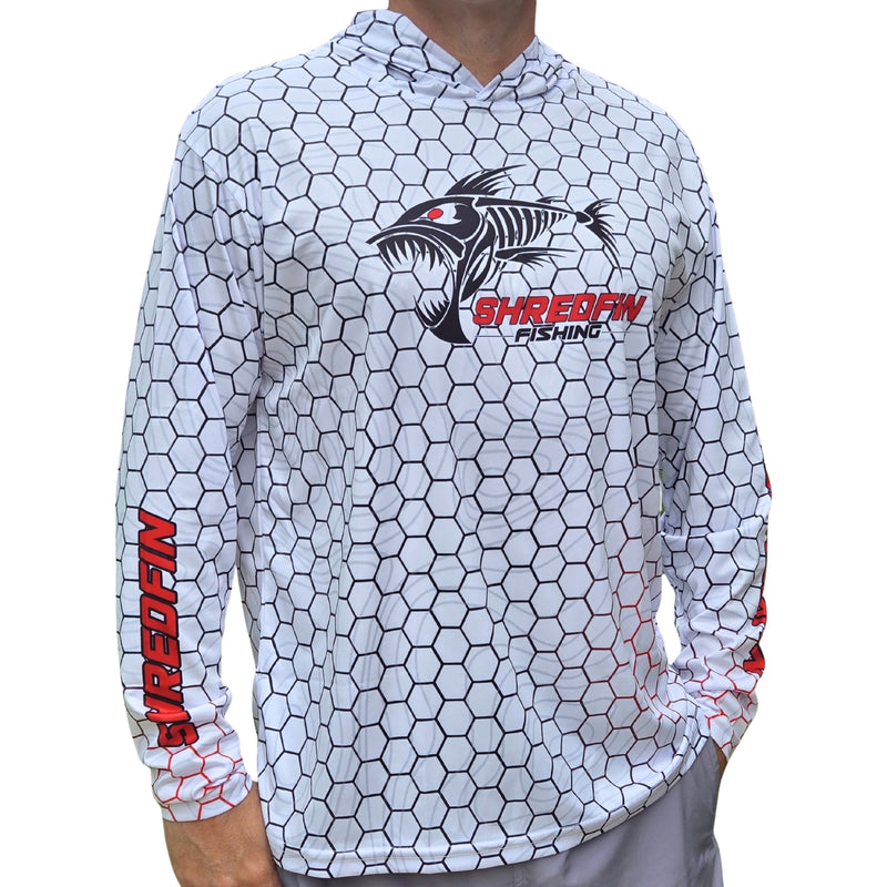 ShredFin Contourz HexCast Hooded Performance Shirt | White Shimmer
