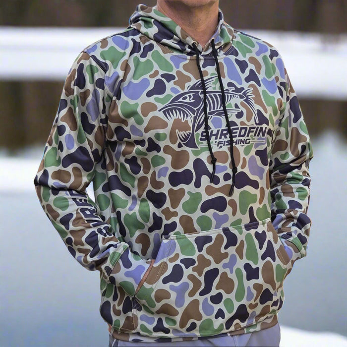**Clearance** ShredFin Retro Camo Elite Performance Hoodie | Marsh Camo