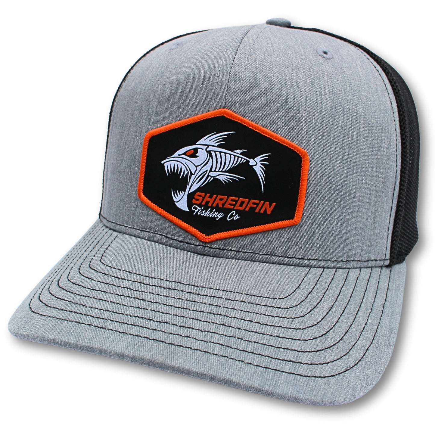 ShredFin Heather Gray & Black Patch Hat (Orange Border)