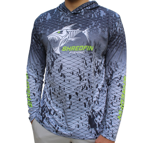 ShredFin Splash Camo Hooded Performance Shirt | Tungsten Gray Fade