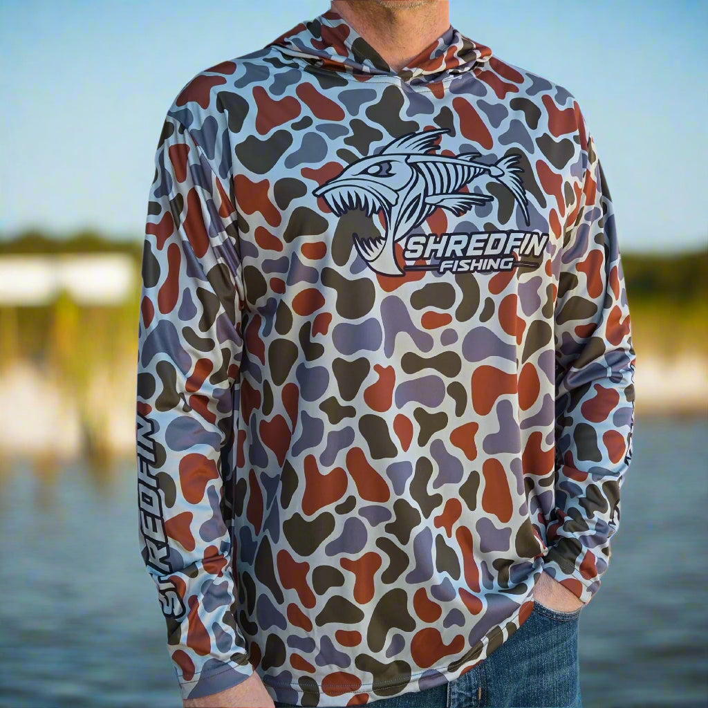 ShredFin Retro Camo Hooded Performance Shirt | Coastal Marsh