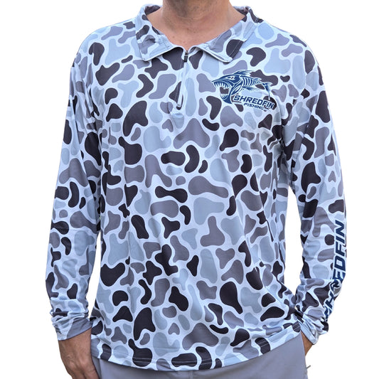 ShredFin FeatherLite 1/4 Zip Performance Shirt | Retro Camo – Overcast
