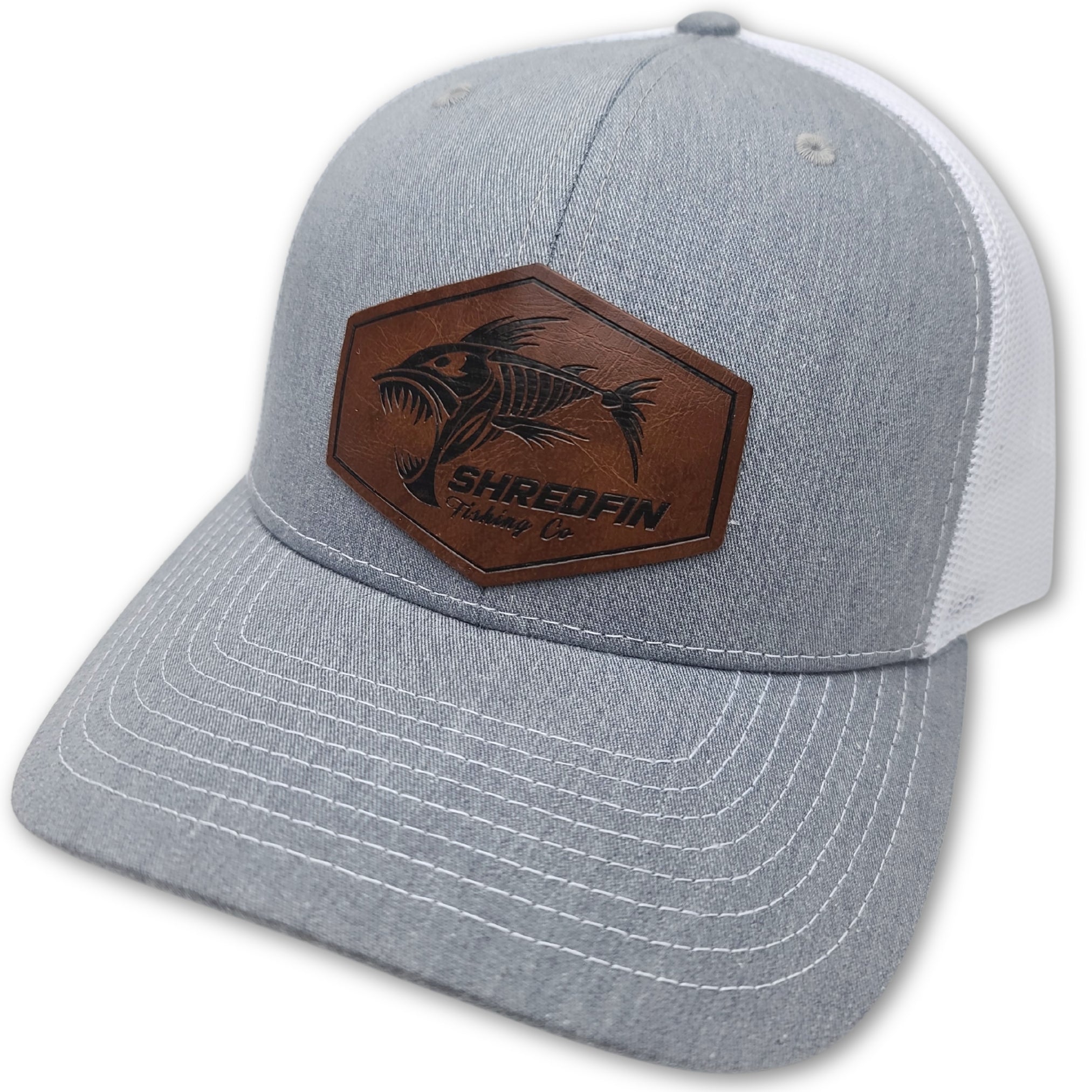 ShredFin Heather Gray & White Leather Patch Hat