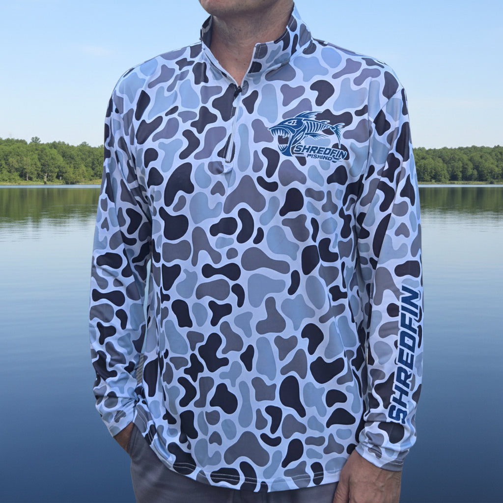 ShredFin FeatherLite 1/4 Zip Performance Shirt | Retro Camo – Overcast