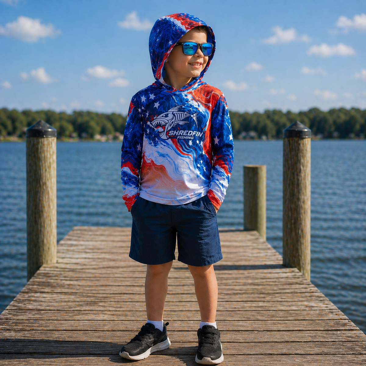 Kids ShredFin Freedom Hooded Performance Shirt | USA 250th Anniversary Edition 🇺🇸