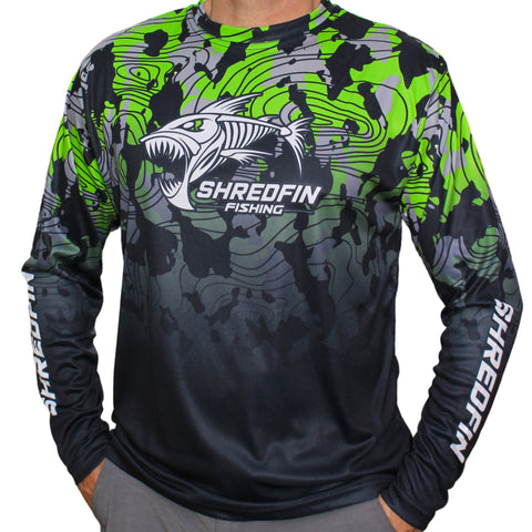 ShredFin Contourz Camo Performance Shirt | Neon Green/Black Fade