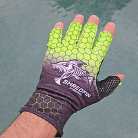 ShredFin Fingerless Fishing Gloves | HexCast Pattern | Chartreuse/Black Fade