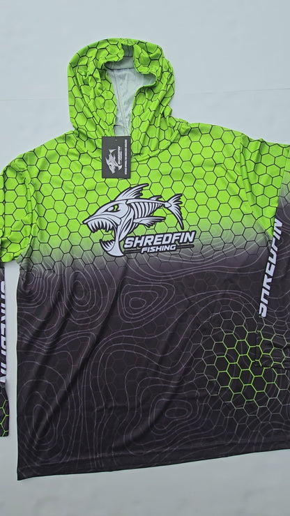 ShredFin Contourz HexCast Hooded Performance Shirt | Chartreuse/Black Fade