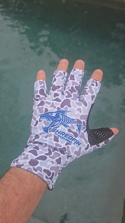 ShredFin Fingerless Fishing Gloves | Retro Camo | Overcast