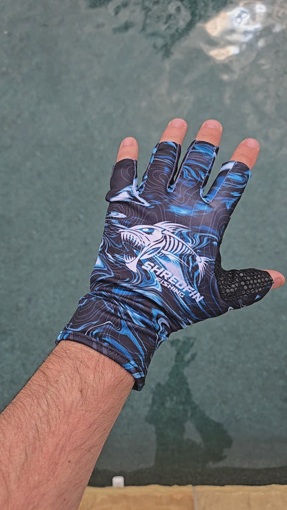 ShredFin Fingerless Fishing Gloves | StormSurge | Blue Harbor Swirl