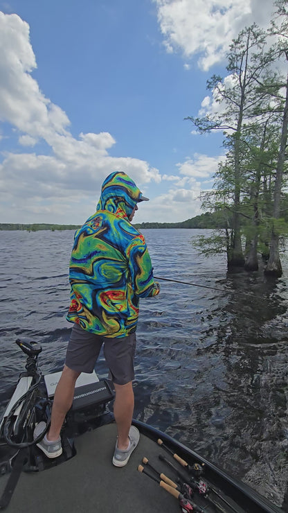 ShredFin StormSurge Hooded Performance Shirt | Sonar Swirl