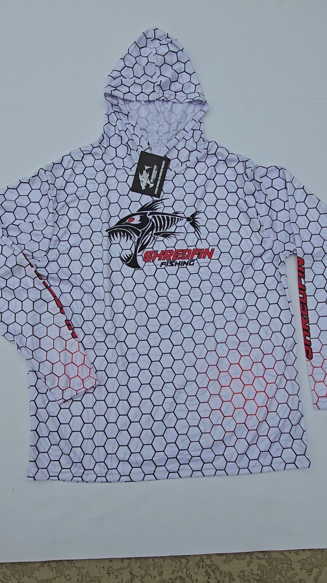 Video describing ShredFin HexCast hooded performance shirt in White Shimmer color