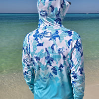 ShredFin Contourz Camo Hooded Performance Shirt | Seafoam Fade