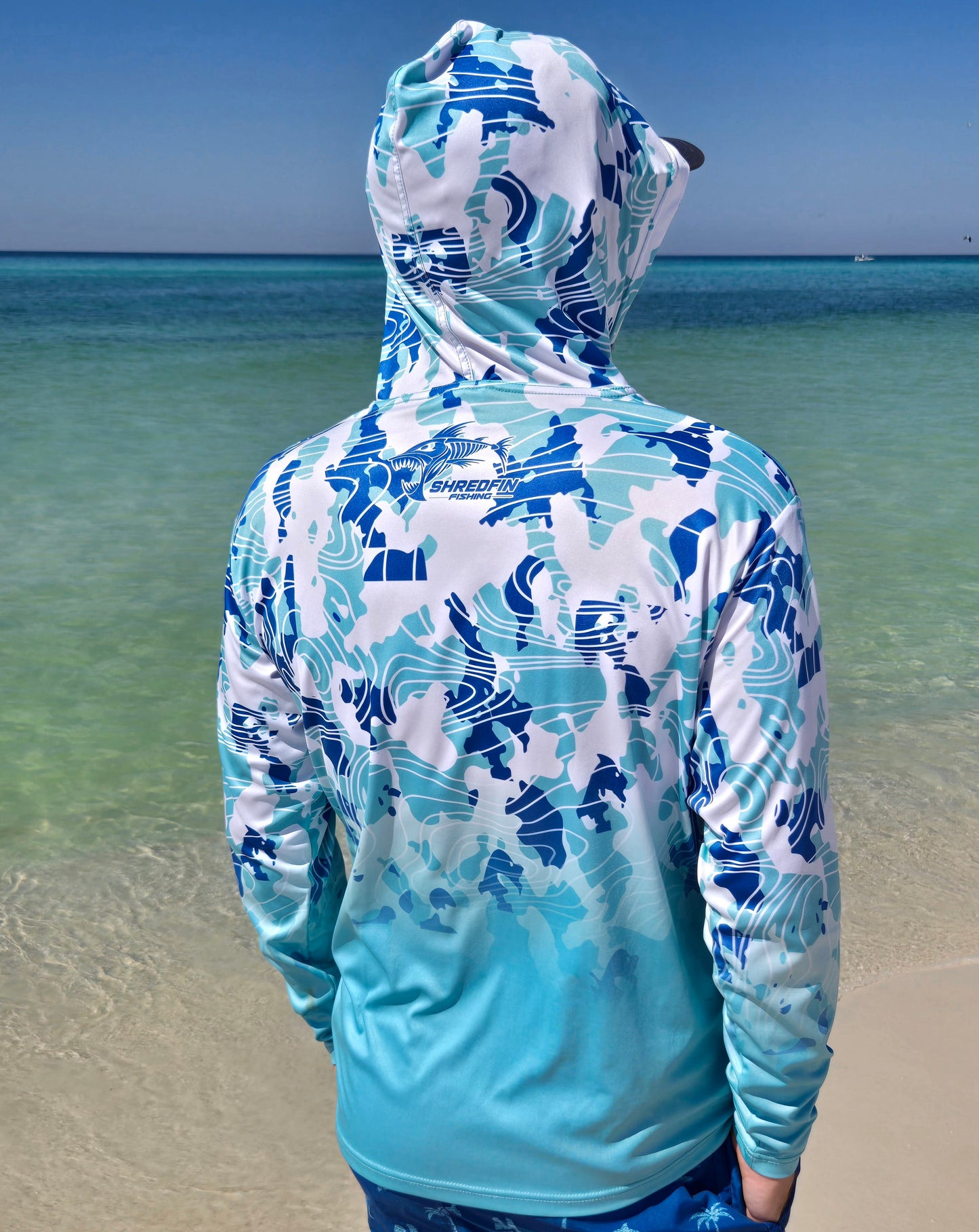 ShredFin Contourz Camo Hooded Performance Shirt | Seafoam Fade