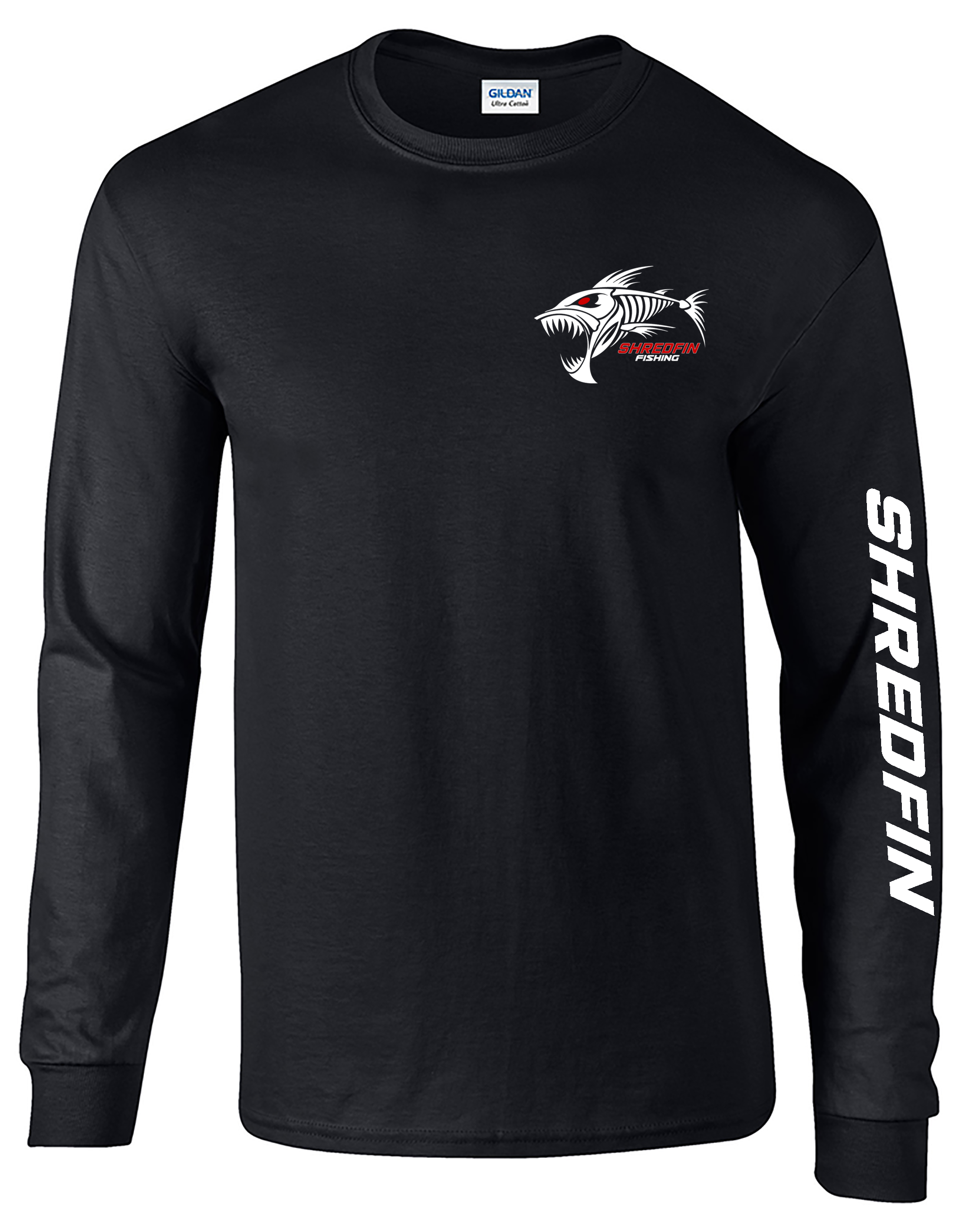 ShredFin Black Long Sleeve T-Shirt (Logo Front & Back) L