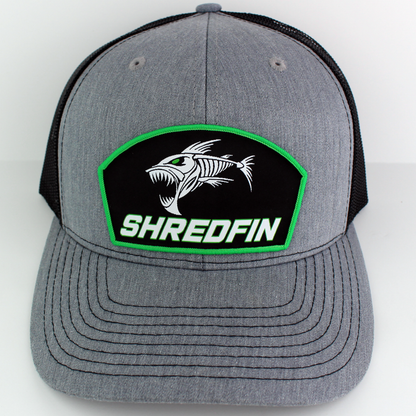 ShredFin Heather Gray & Black Patch Hat (Neon Green Border)